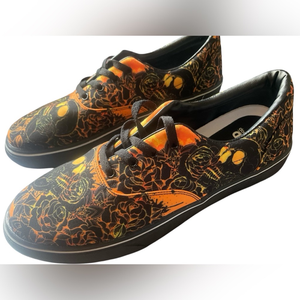 RADD Skull and Rose Orange & black laced sneakers